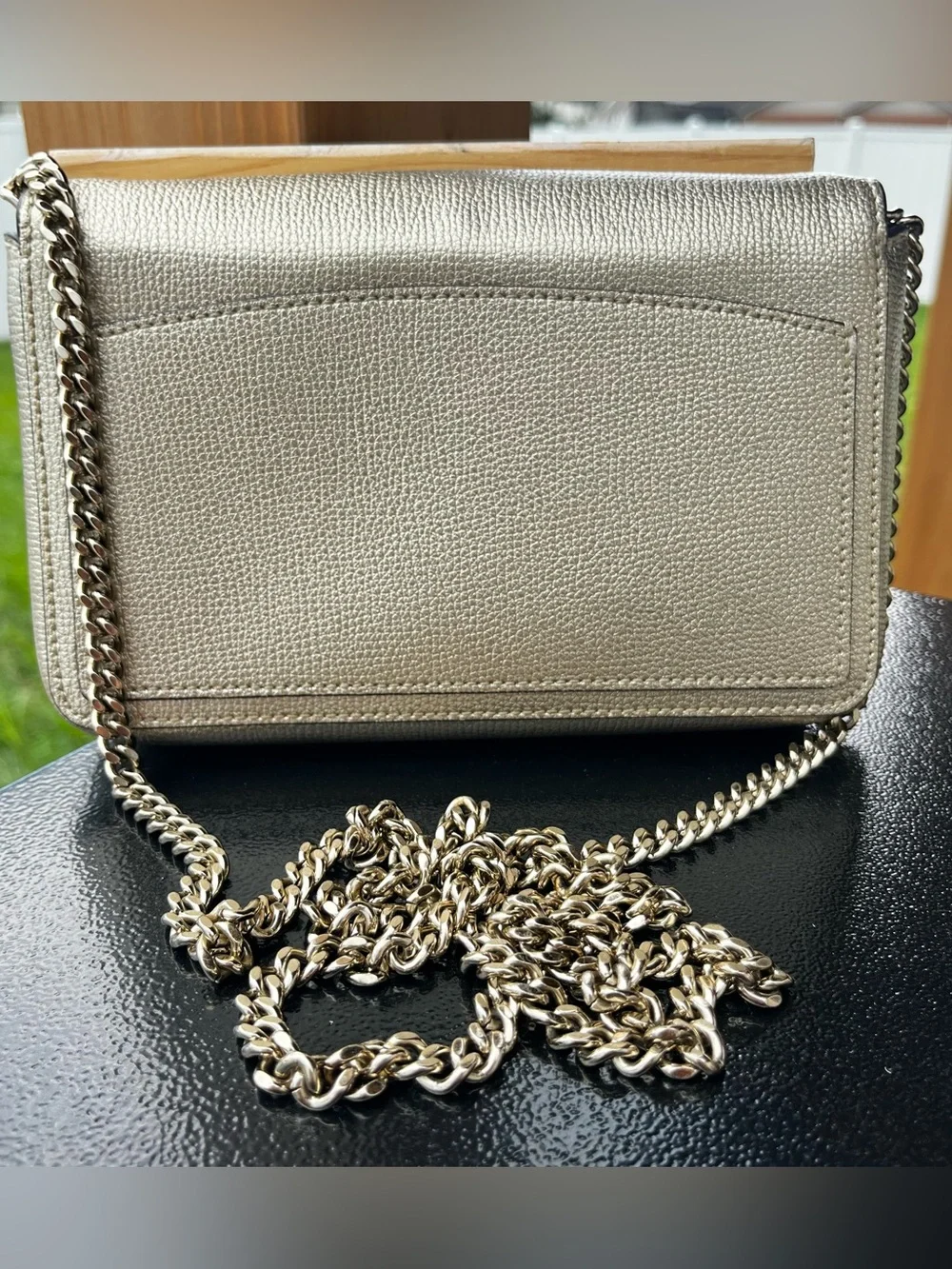 Kate Spade New York Metallic Gold Crossbody Wallet Purse Chain Strap Leather